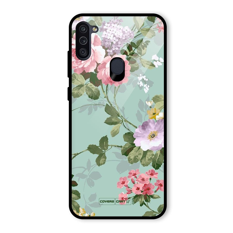 Desinger Floral Glass Back Case for Galaxy M11