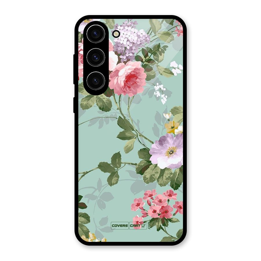 Desinger Floral Glass Back Case for Galaxy S23 Plus