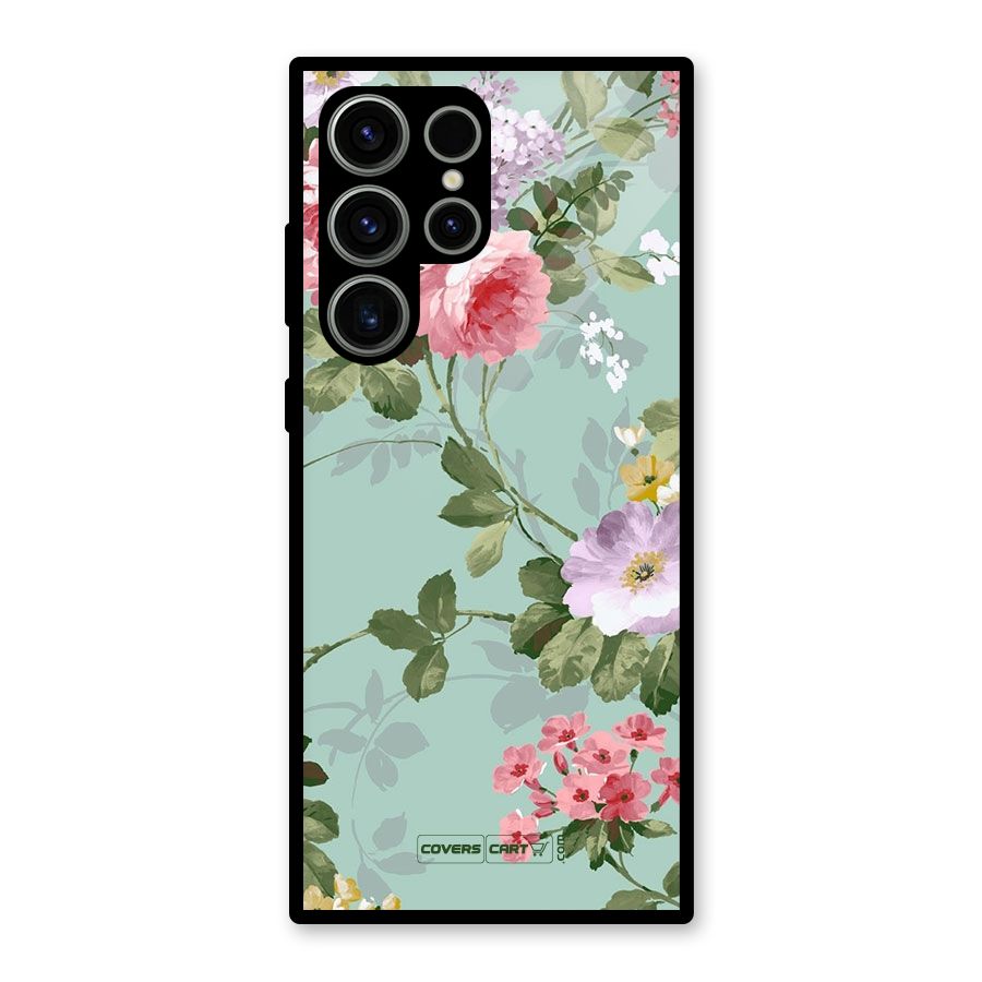 Desinger Floral Glass Back Case for Galaxy S23 Ultra