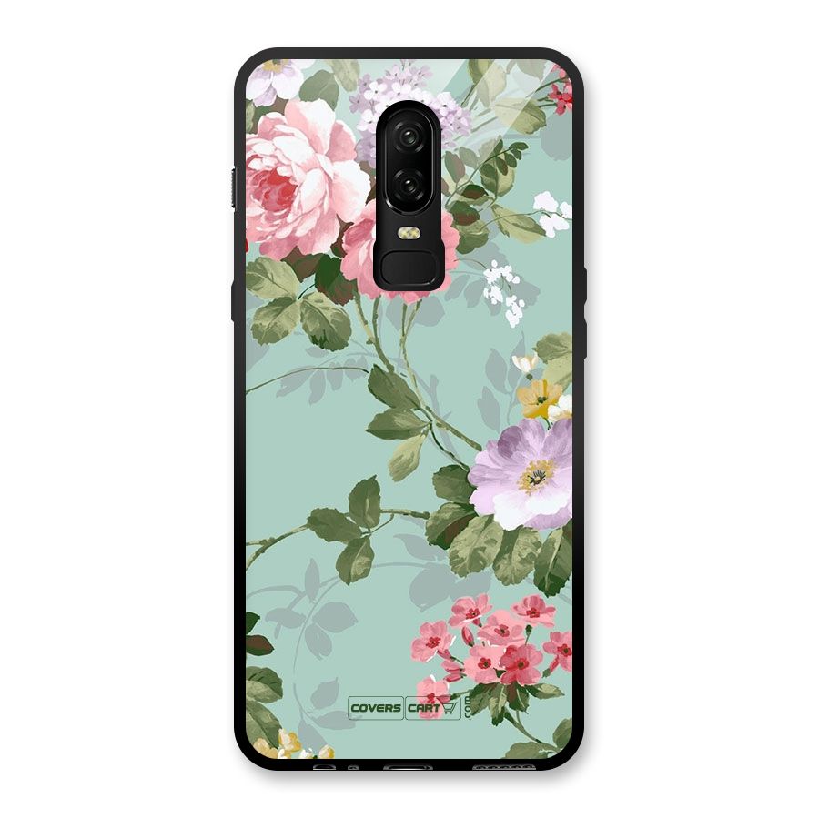 Desinger Floral Glass Back Case for OnePlus 6