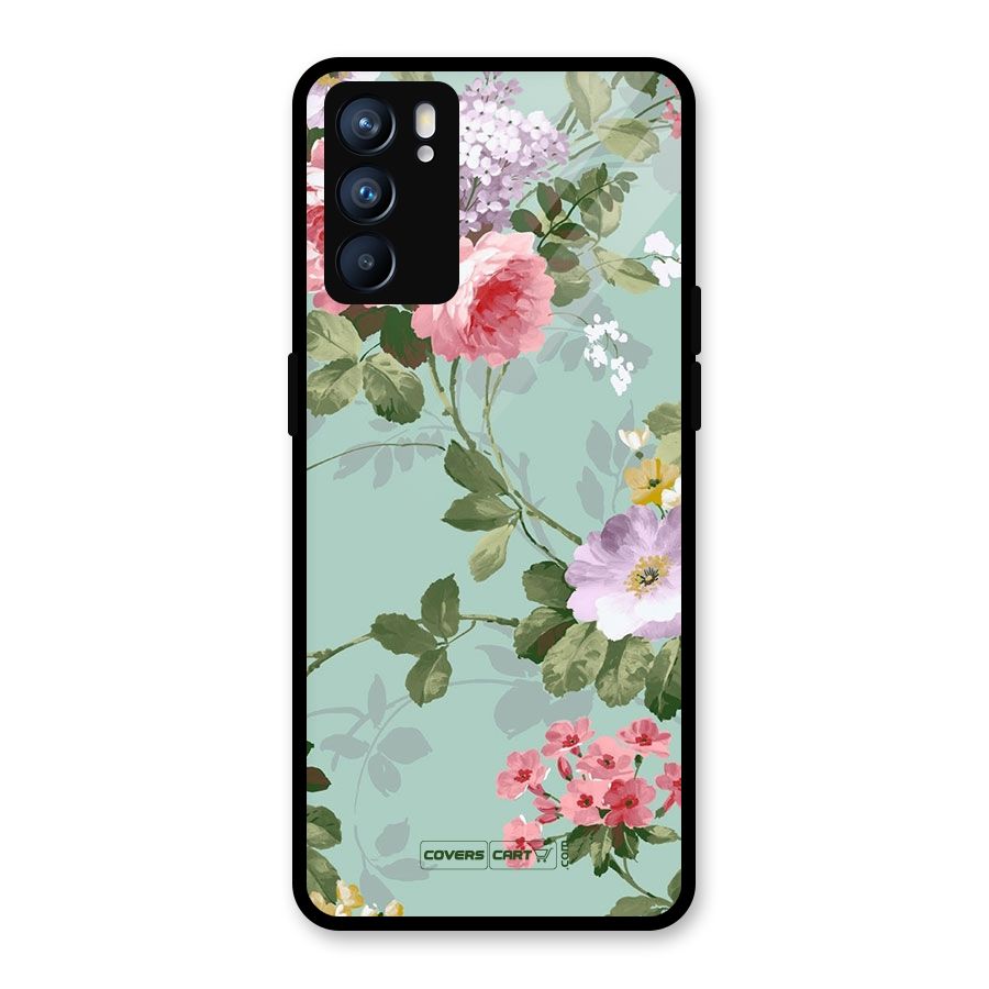 Desinger Floral Glass Back Case for Oppo Reno6 5G