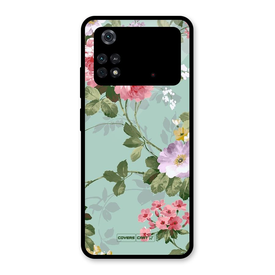 Desinger Floral Glass Back Case for Poco M4 Pro 4G