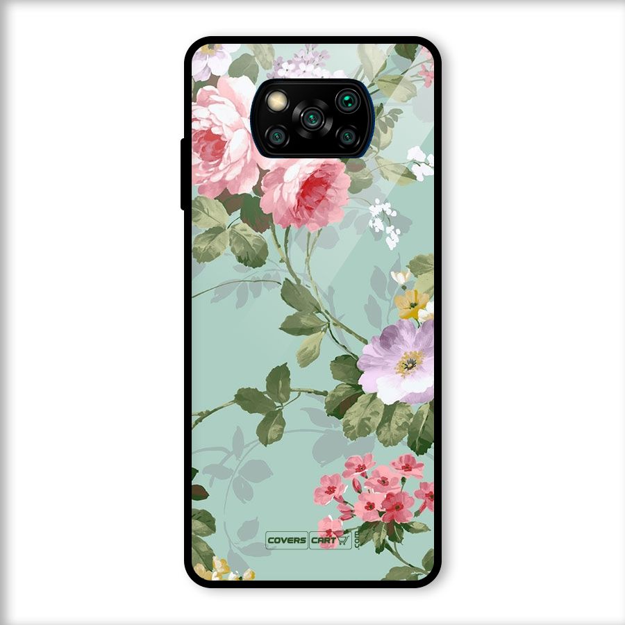 Desinger Floral Glass Back Case for Poco X3