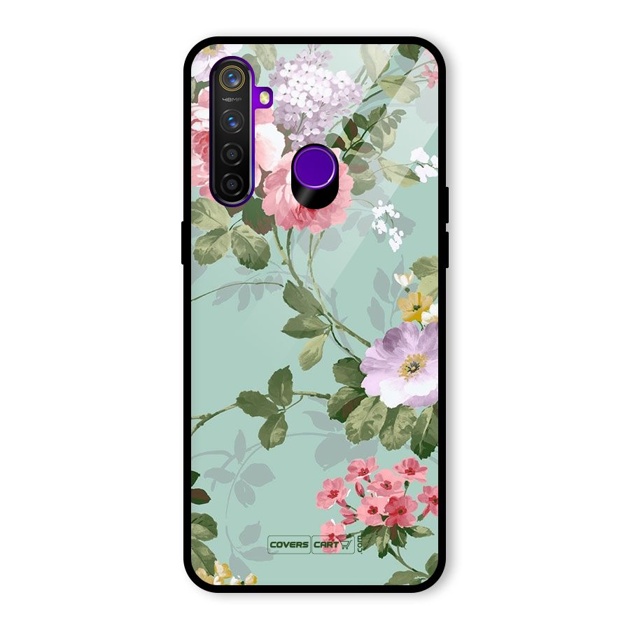 Desinger Floral Glass Back Case for Realme 5 Pro