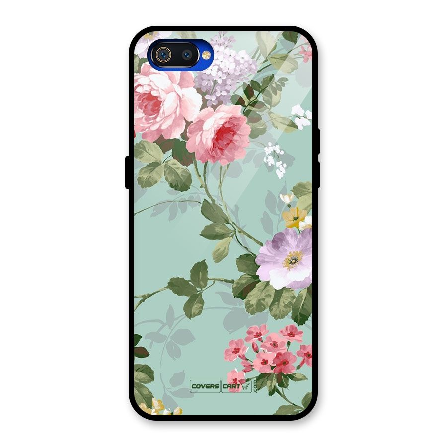 Desinger Floral Glass Back Case for Realme C2