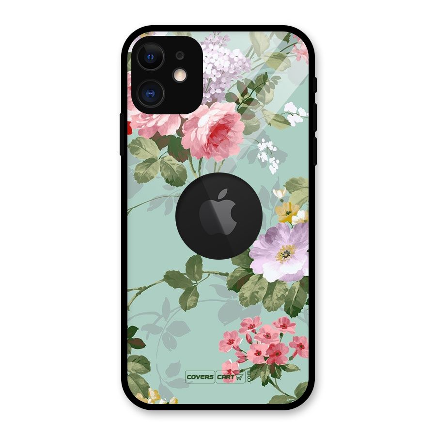 Desinger Floral Glass Back Case for iPhone 11 Logo Cut