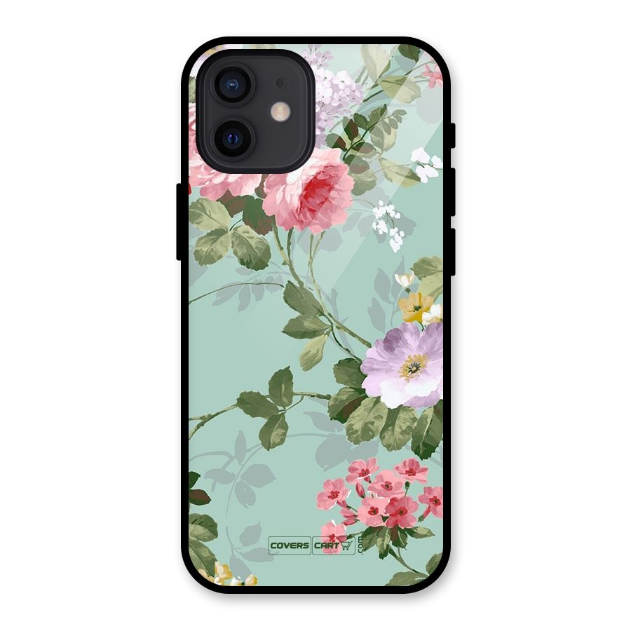 Desinger Floral Glass Back Case for iPhone 12