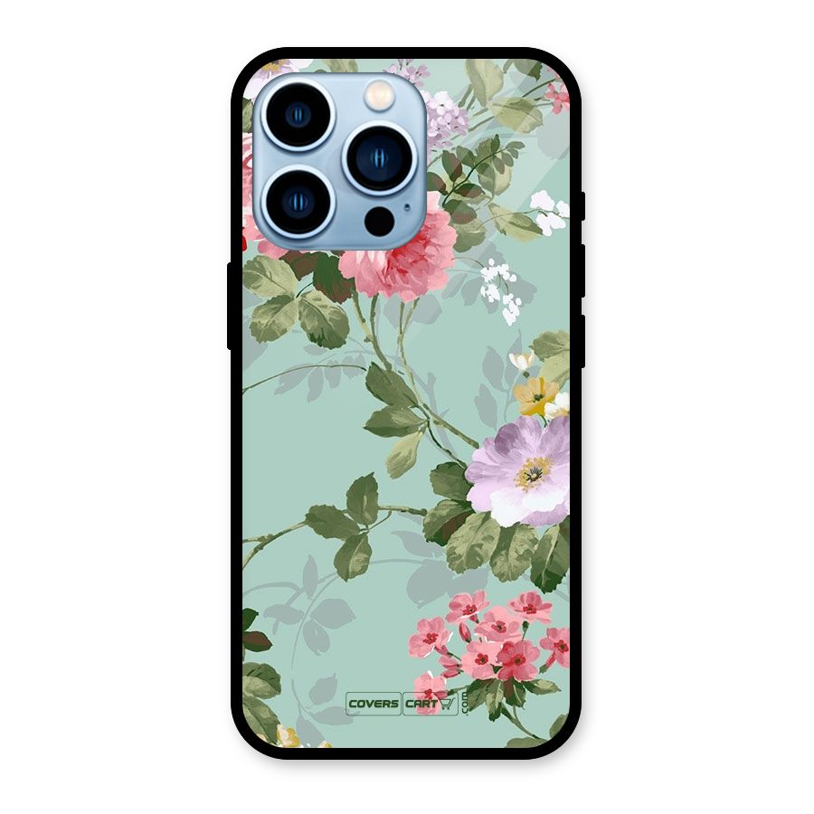 Desinger Floral Glass Back Case for iPhone 13 Pro