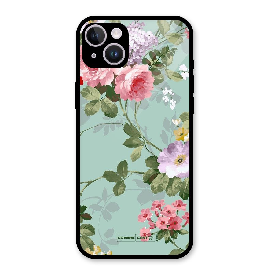 Desinger Floral Glass Back Case for iPhone 14 Plus