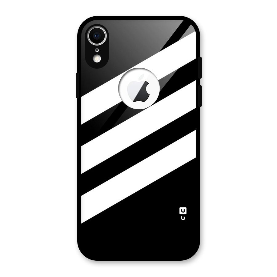 Diagonal Classic Stripes Glass Back Case for iPhone XR Logo Cut