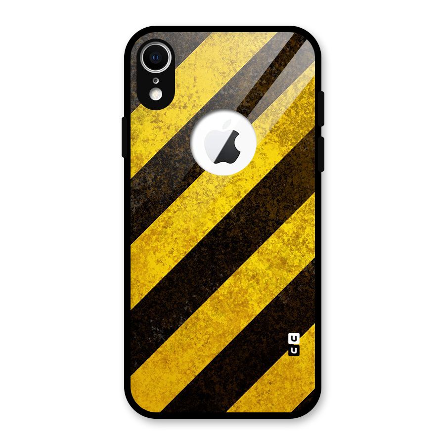 Diagonal Road Pattern Glass Back Case for iPhone XR Logo Cut
