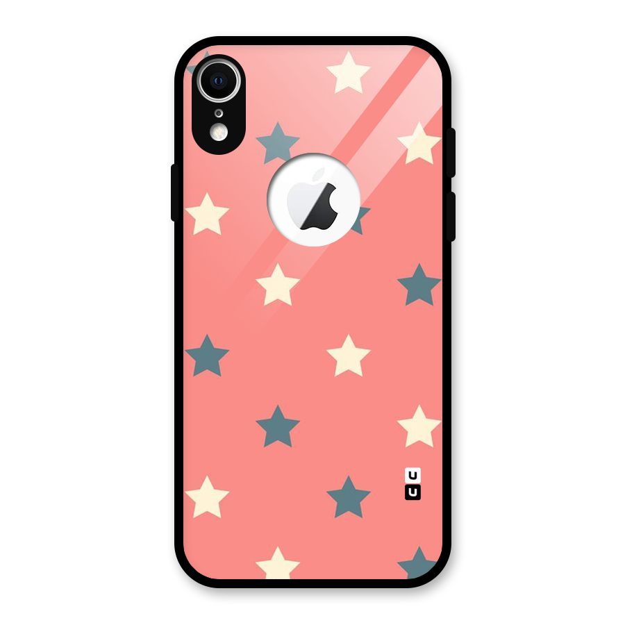 Diagonal Stars Glass Back Case for iPhone XR Logo Cut