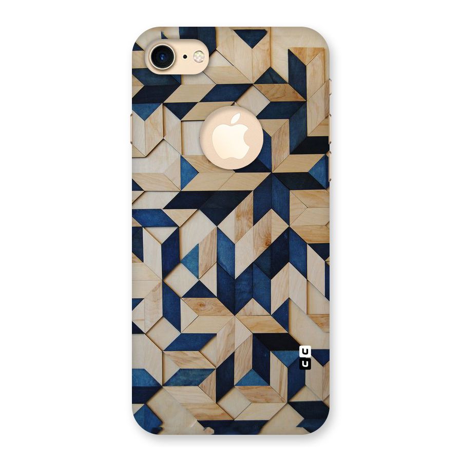 Disorted Wood Blue Back Case for iPhone 7 Logo Cut