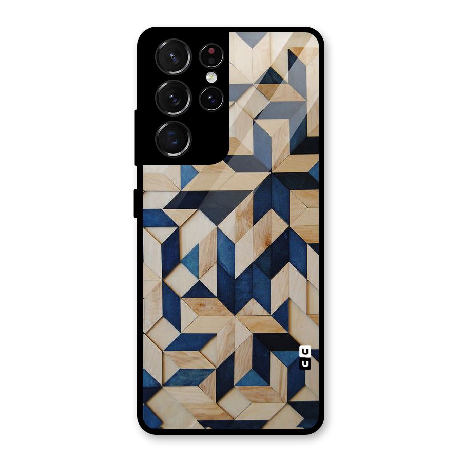 Disorted Wood Blue Glass Back Case for Galaxy S21 Ultra 5G
