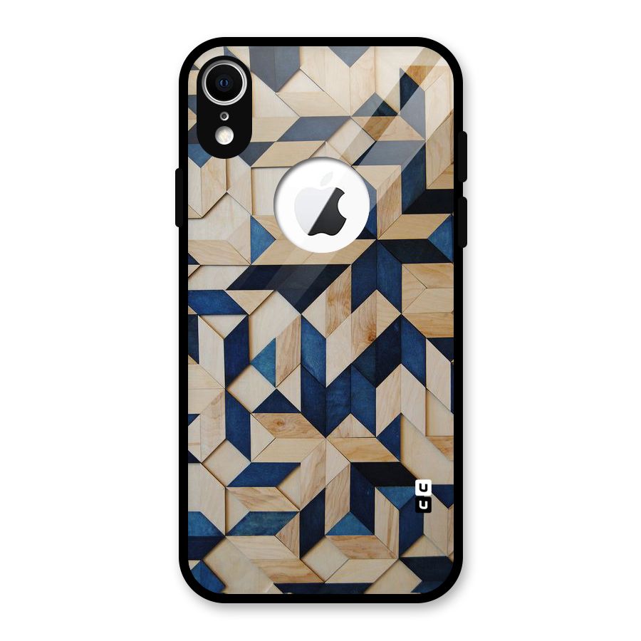 Disorted Wood Blue Glass Back Case for iPhone XR Logo Cut