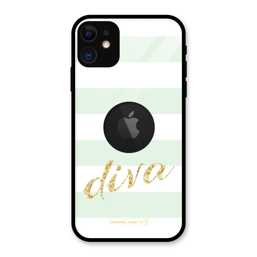 Diva Glass Back Case for iPhone 11 Logo Cut