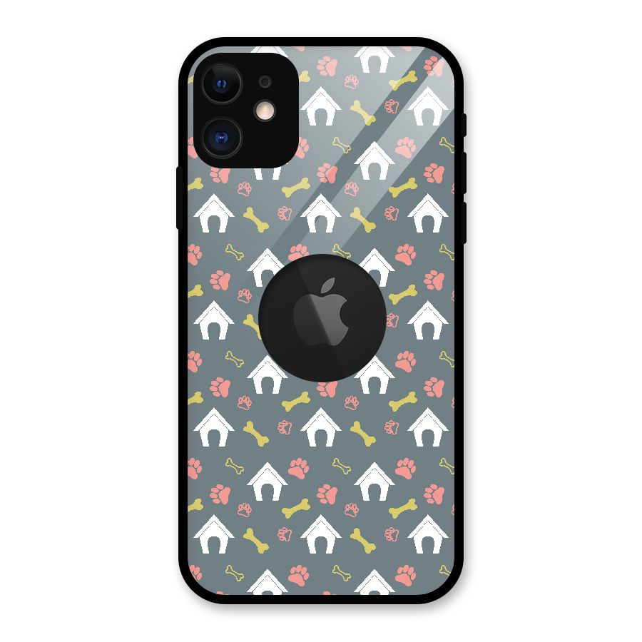 Dog Pattern Glass Back Case for iPhone 11 Logo Cut