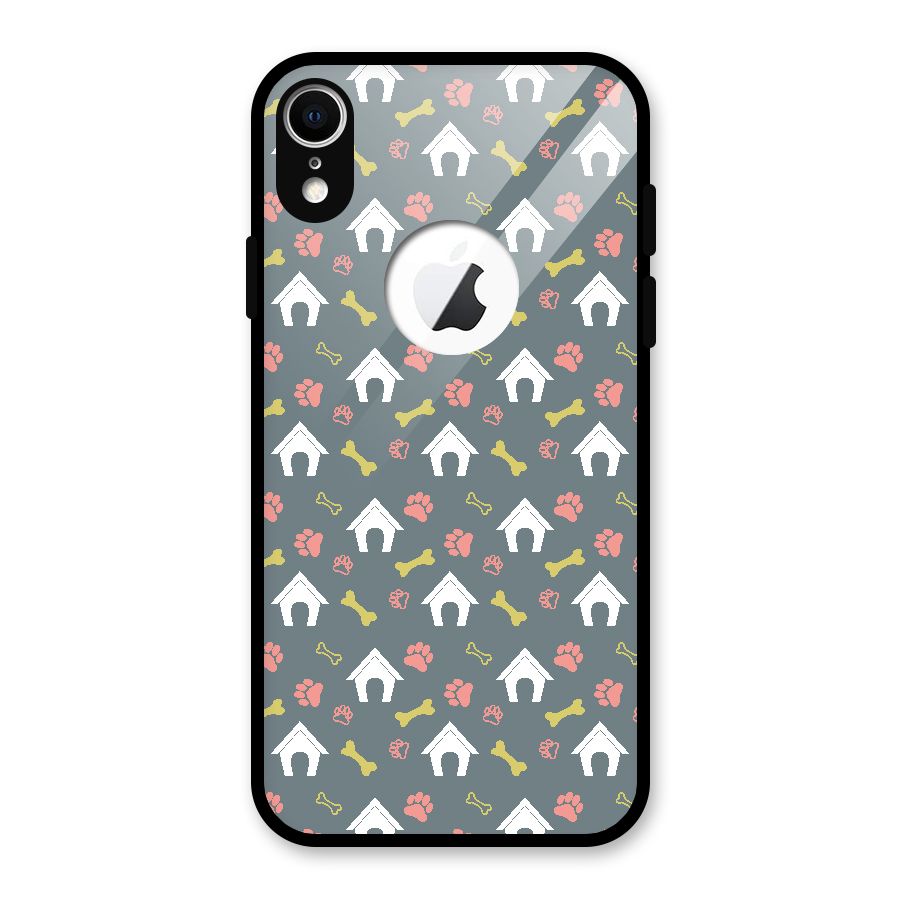 Dog Pattern Glass Back Case for iPhone XR Logo Cut