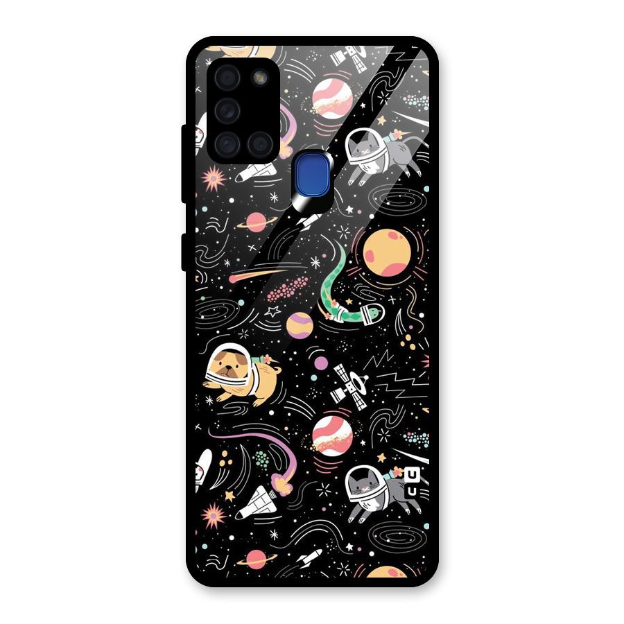 Dog Planetarium Glass Back Case for Galaxy A21s