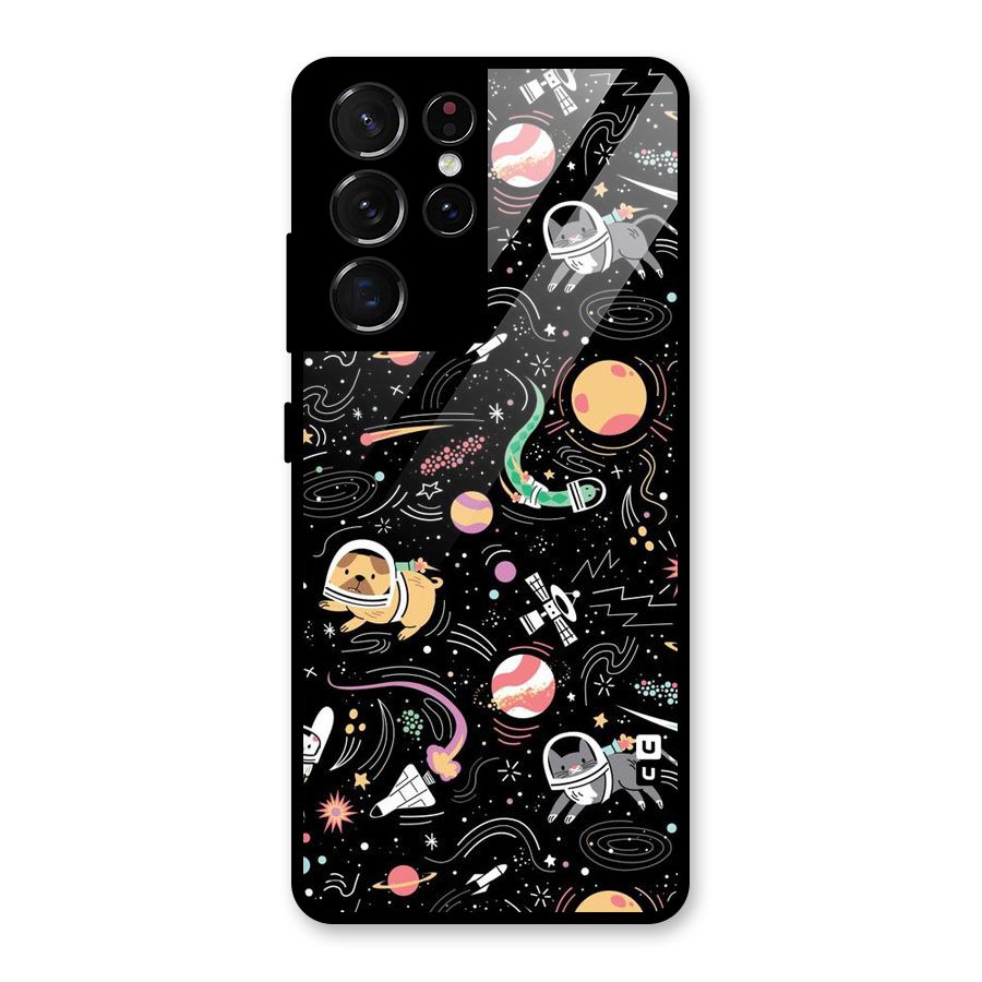 Dog Planetarium Glass Back Case for Galaxy S21 Ultra 5G
