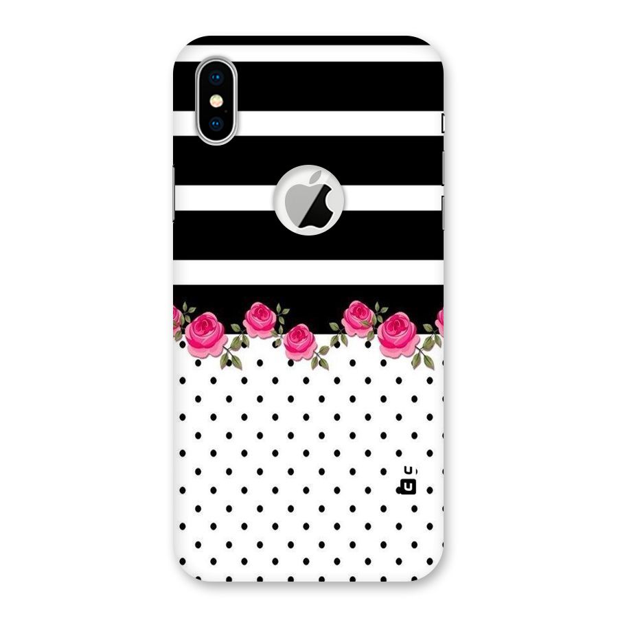 Dots Roses Stripes Back Case for iPhone X Logo Cut