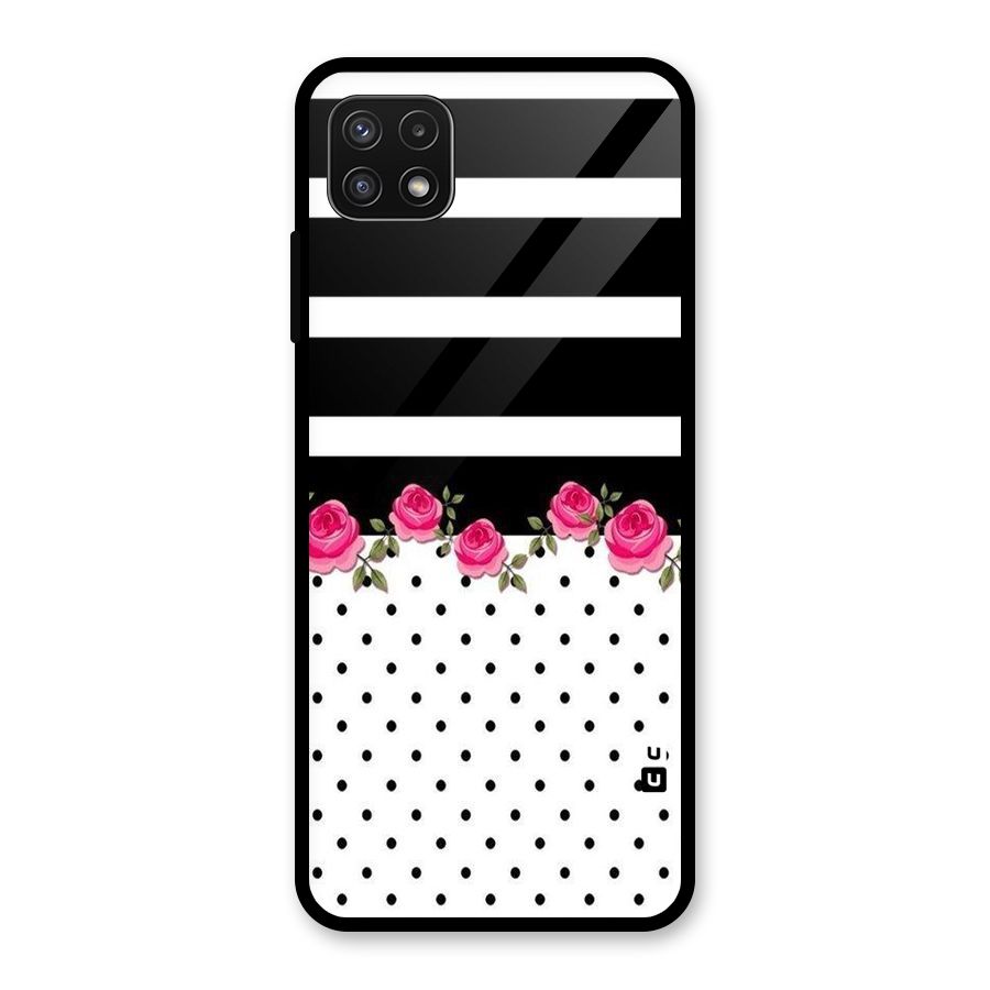Dots Roses Stripes Glass Back Case for Galaxy A22 5G