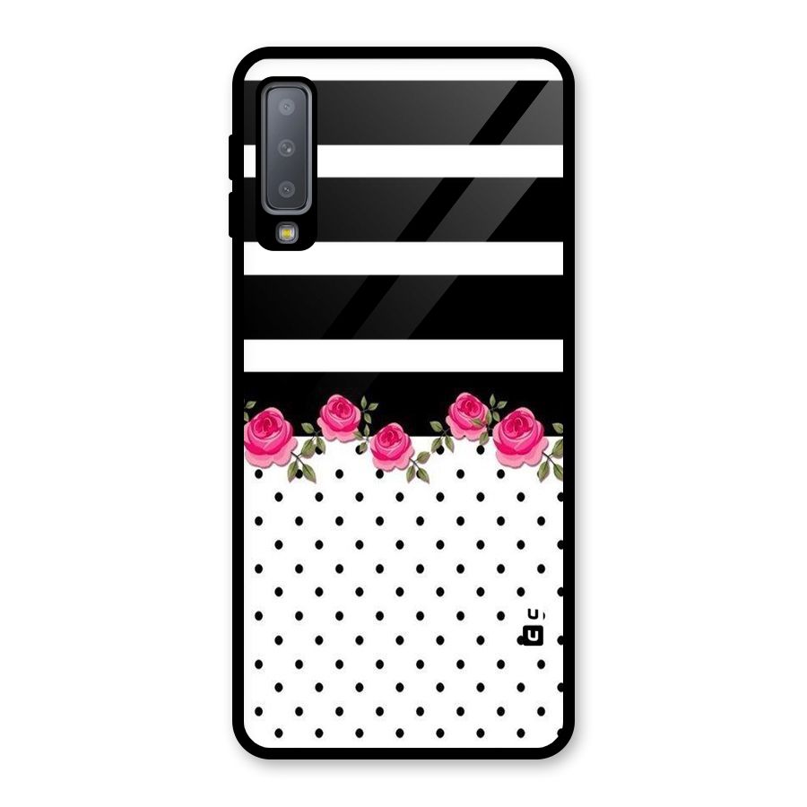 Dots Roses Stripes Glass Back Case for Galaxy A7 (2018)