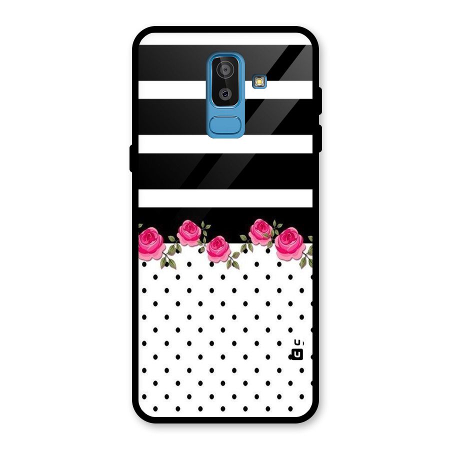 Dots Roses Stripes Glass Back Case for Galaxy J8