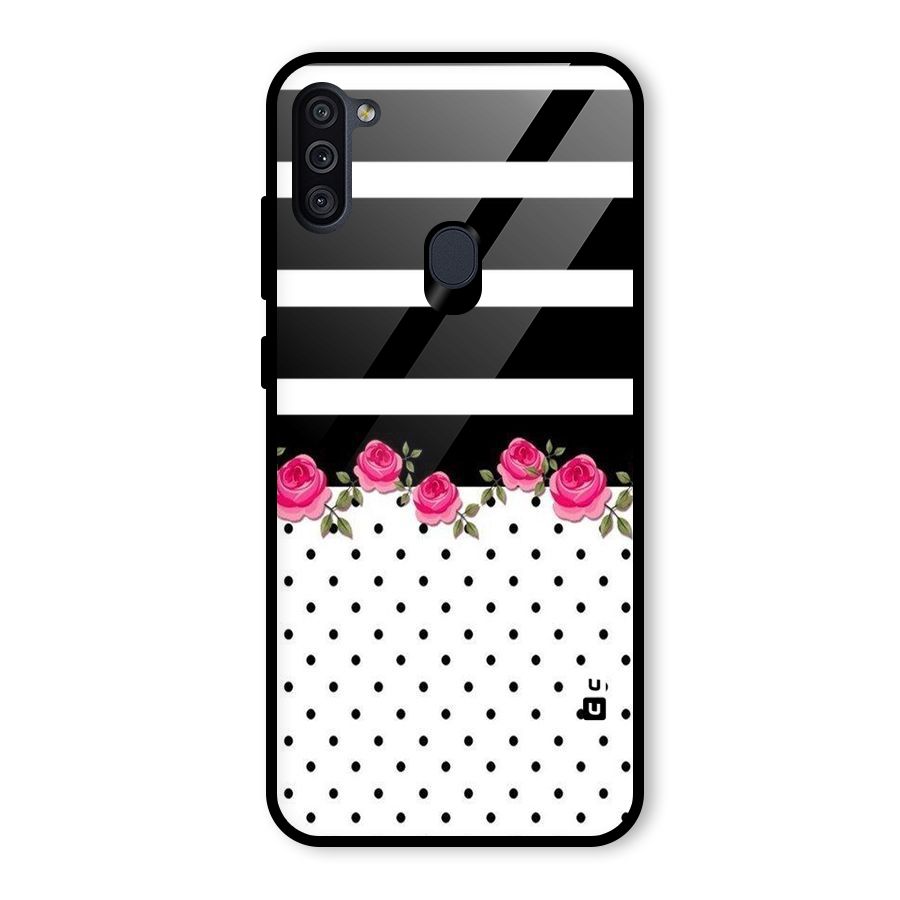 Dots Roses Stripes Glass Back Case for Galaxy M11