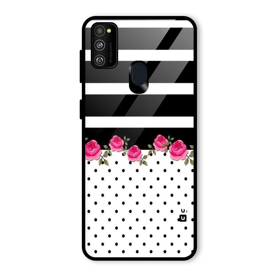 Dots Roses Stripes Glass Back Case for Galaxy M30s