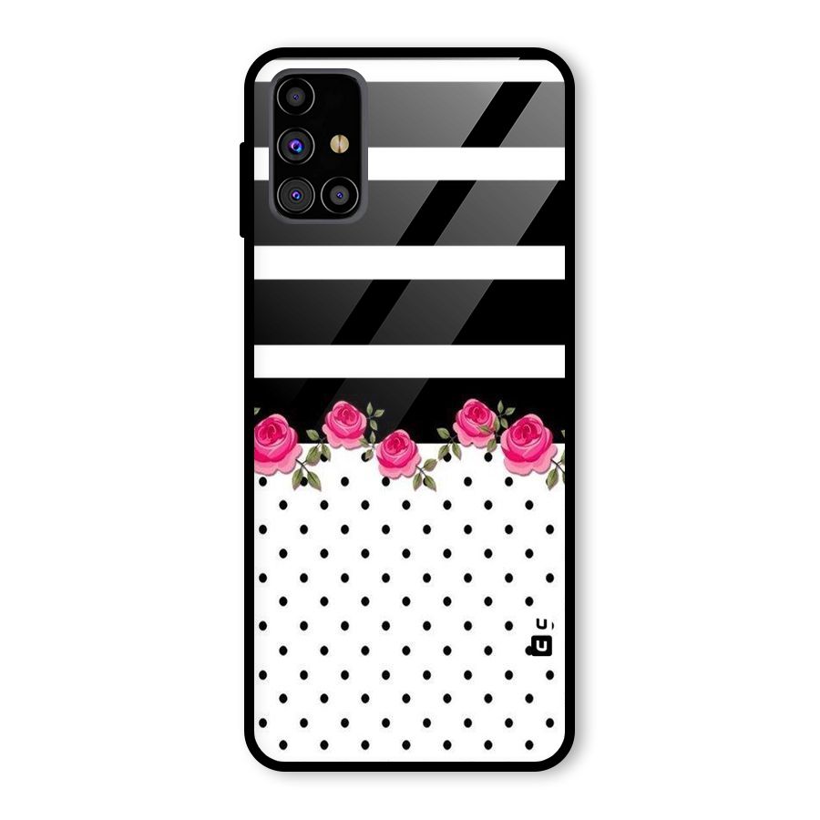 Dots Roses Stripes Glass Back Case for Galaxy M31s