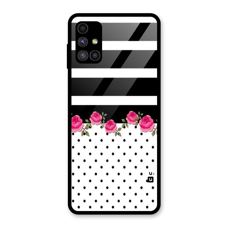 Dots Roses Stripes Glass Back Case for Galaxy M51