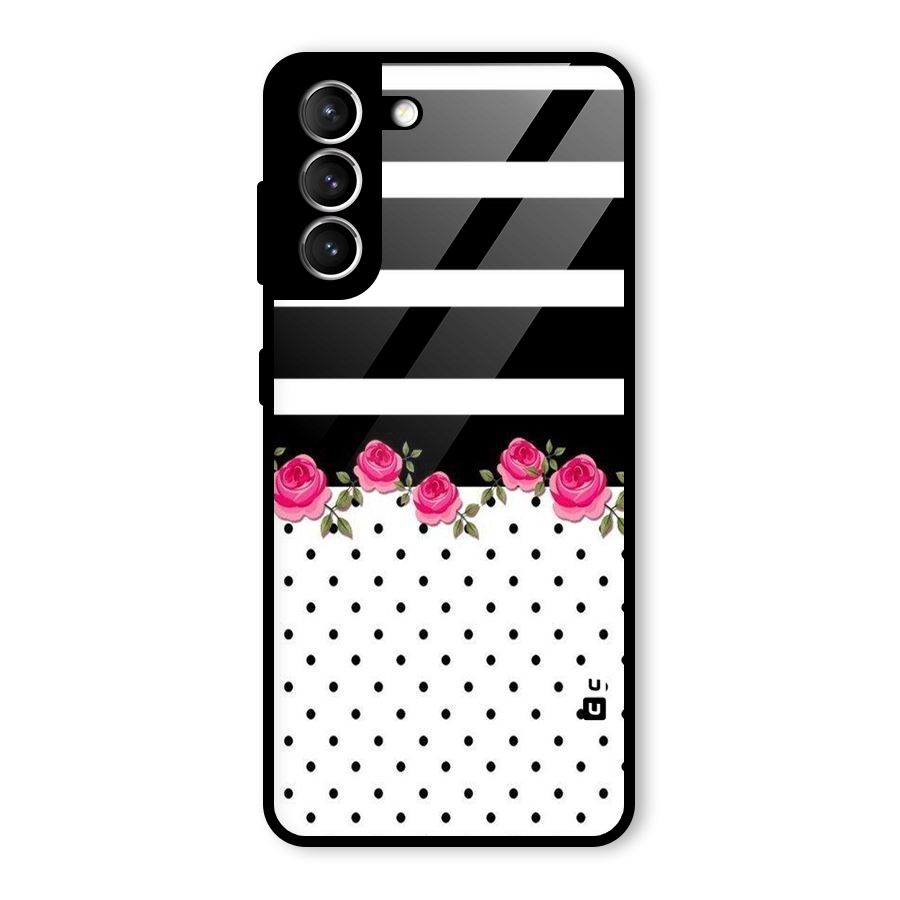 Dots Roses Stripes Glass Back Case for Galaxy S21 5G