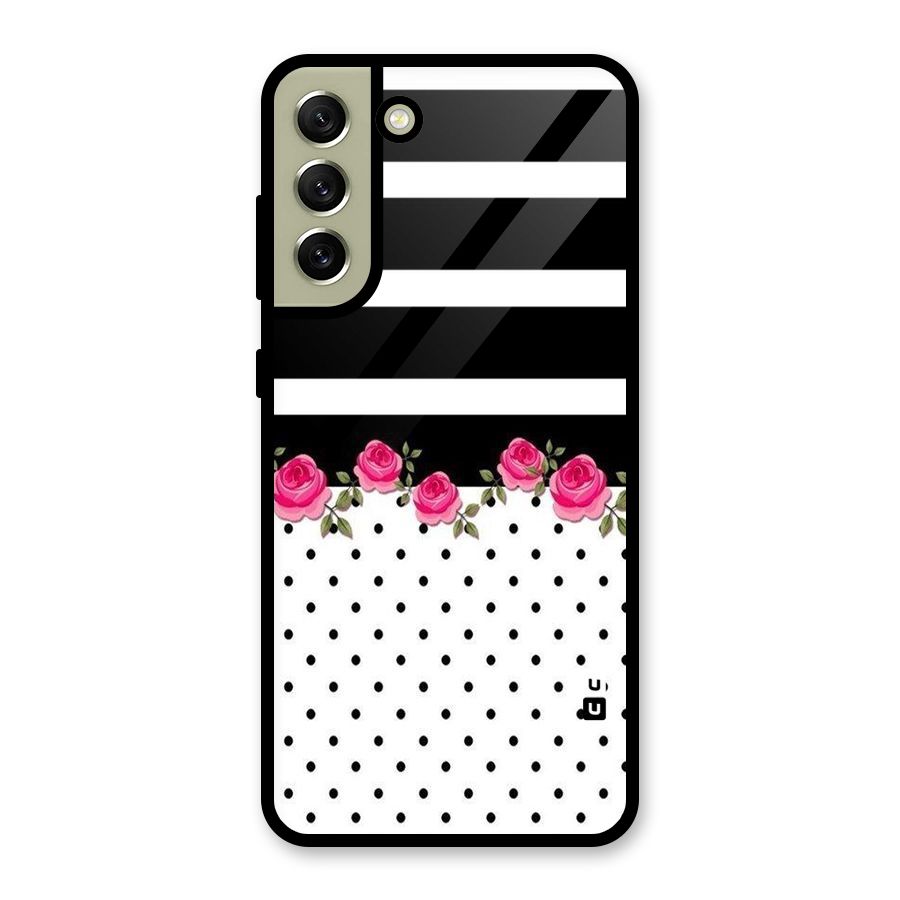 Dots Roses Stripes Glass Back Case for Galaxy S21 FE 5G