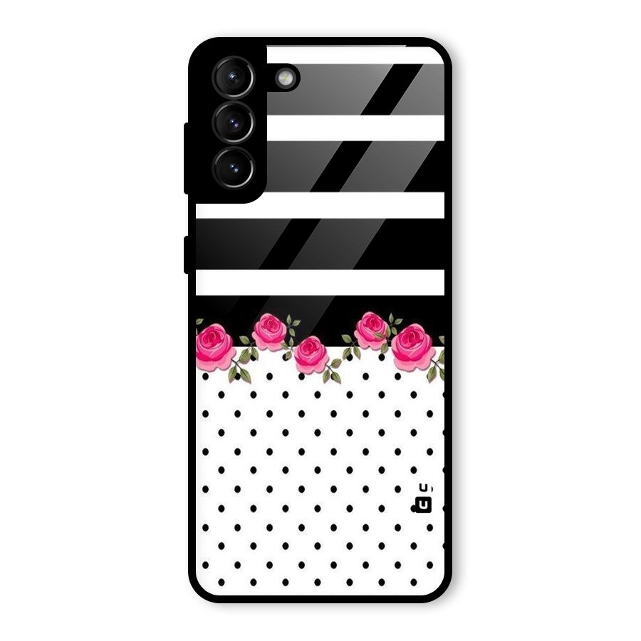 Dots Roses Stripes Glass Back Case for Galaxy S21 Plus