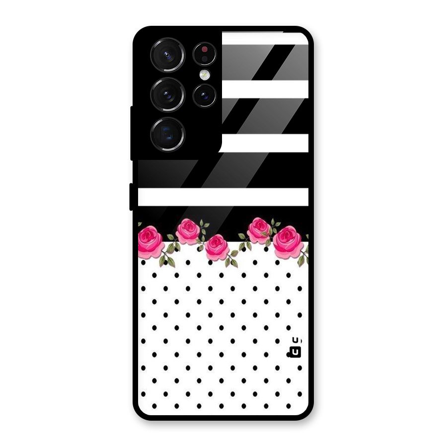Dots Roses Stripes Glass Back Case for Galaxy S21 Ultra 5G