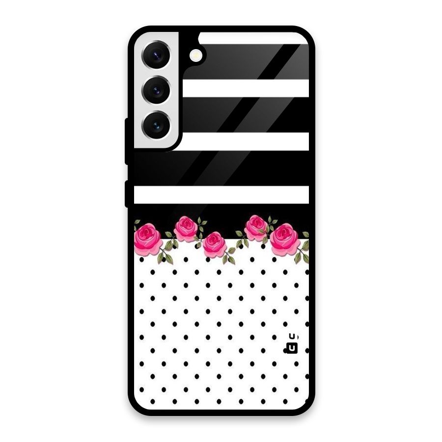 Dots Roses Stripes Glass Back Case for Galaxy S22 Plus 5G