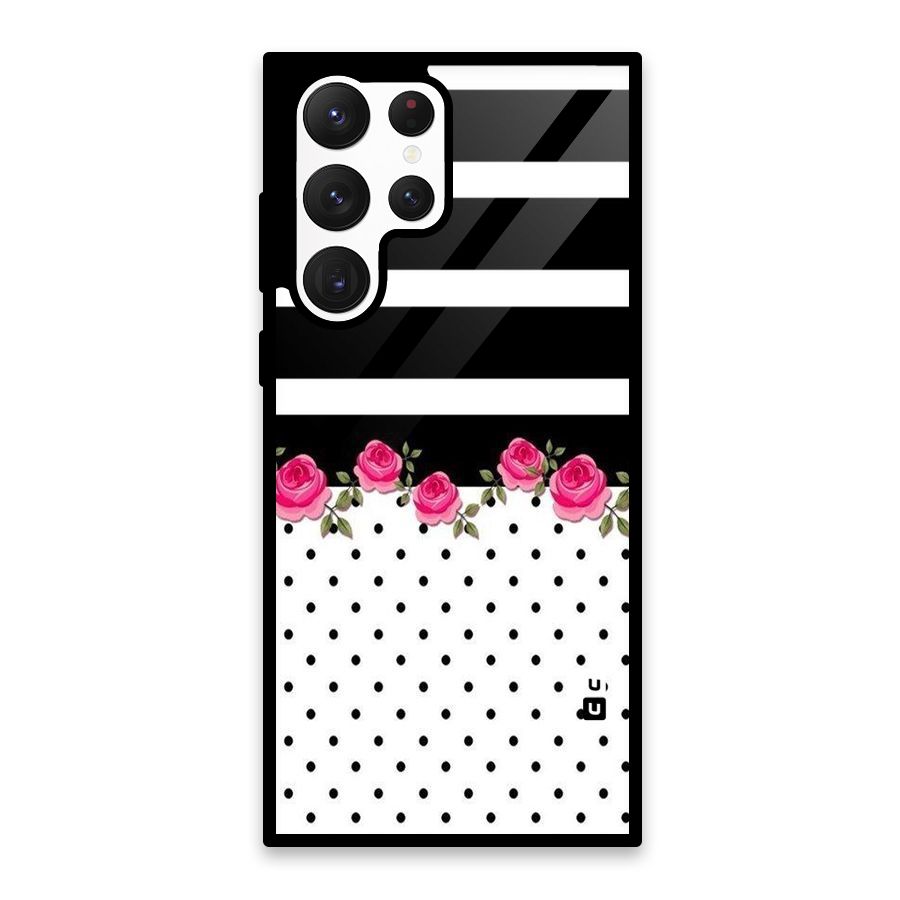 Dots Roses Stripes Glass Back Case for Galaxy S22 Ultra 5G