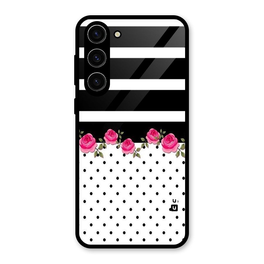 Dots Roses Stripes Glass Back Case for Galaxy S23 Plus