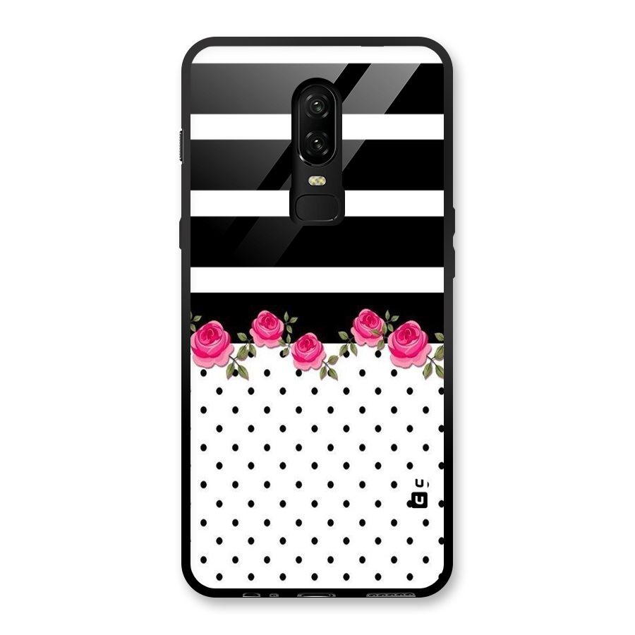 Dots Roses Stripes Glass Back Case for OnePlus 6