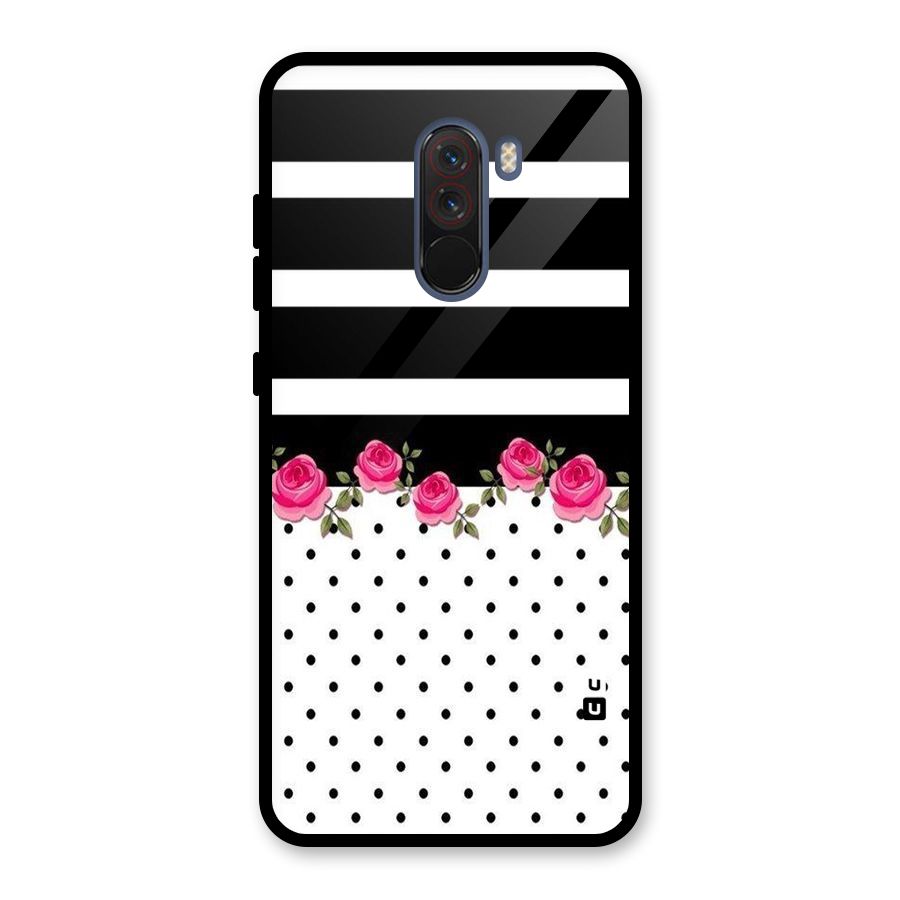 Dots Roses Stripes Glass Back Case for Poco F1
