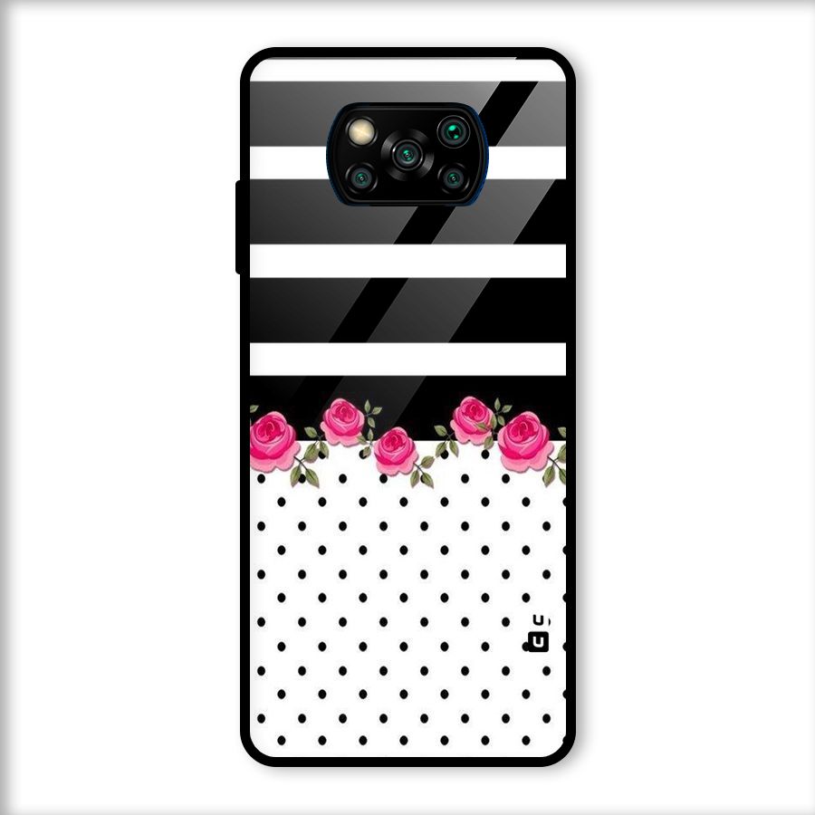 Dots Roses Stripes Glass Back Case for Poco X3