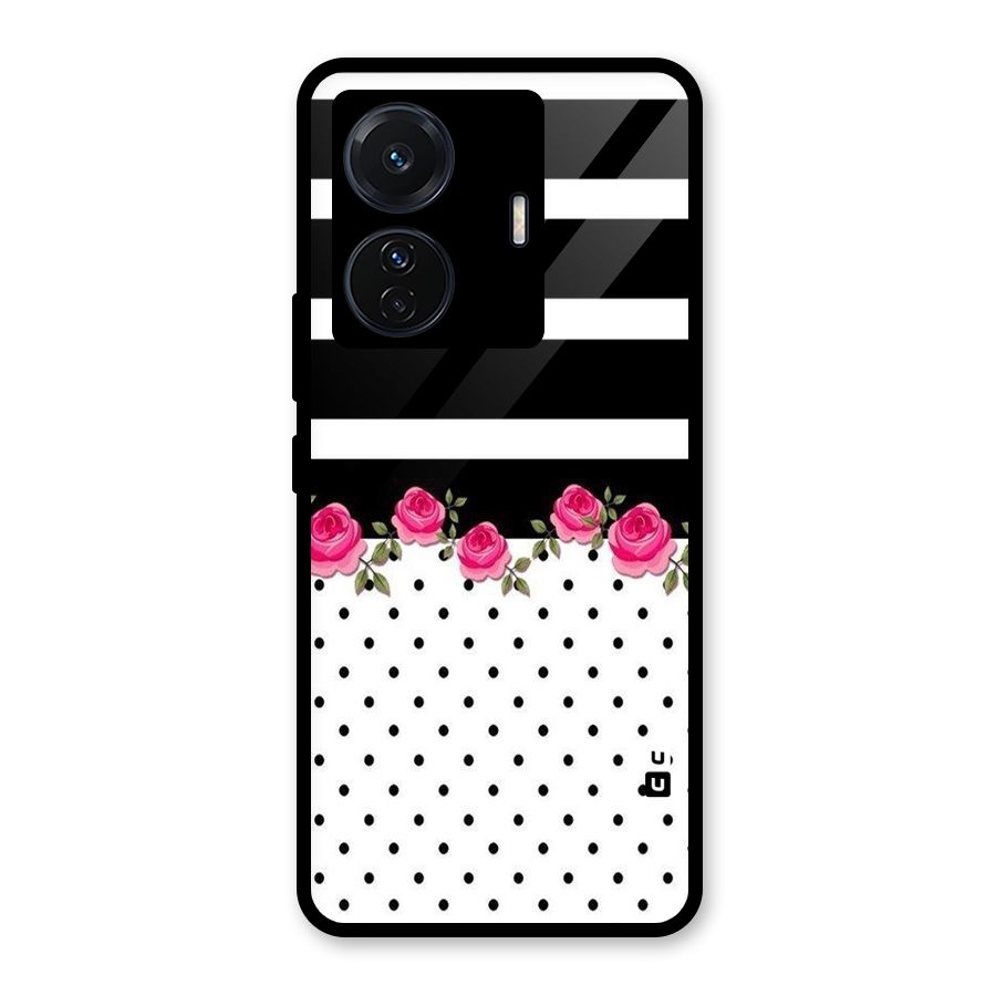 Dots Roses Stripes Glass Back Case for Vivo T1 Pro