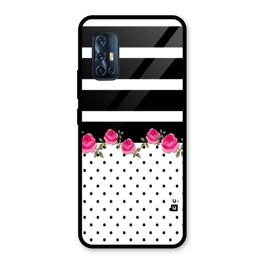 Dots Roses Stripes Glass Back Case for Vivo V17