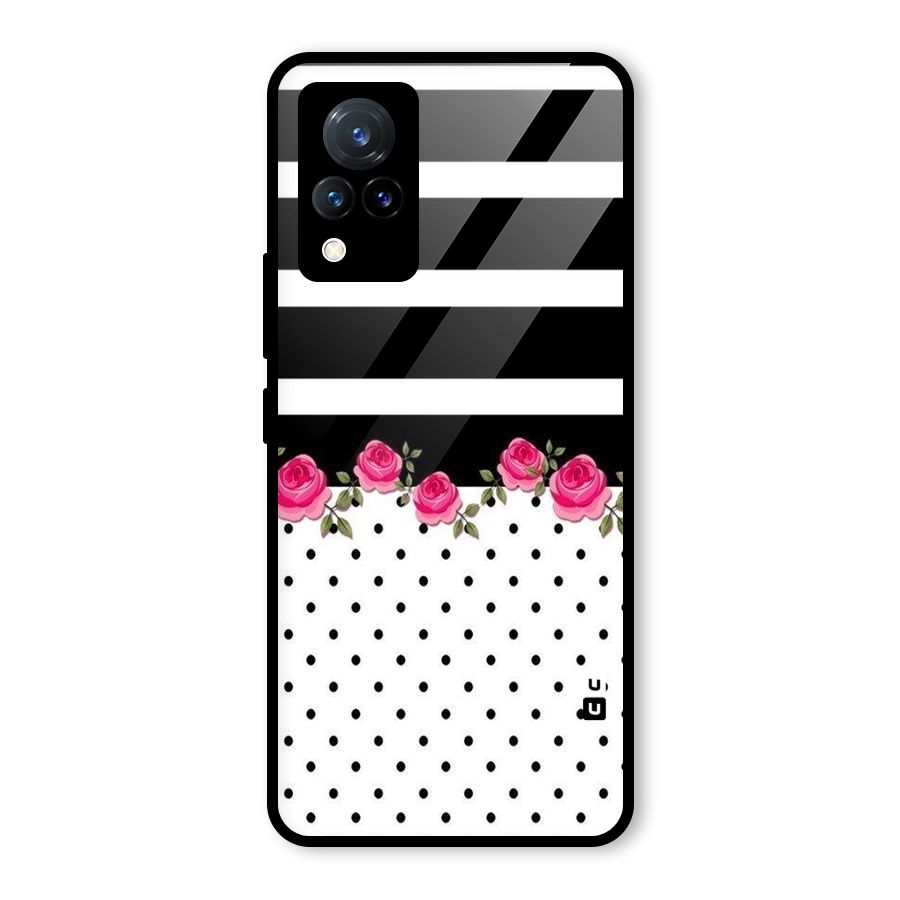 Dots Roses Stripes Glass Back Case for Vivo V21 5G