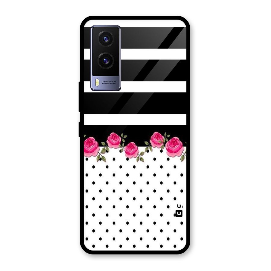 Dots Roses Stripes Glass Back Case for Vivo V21e 5G