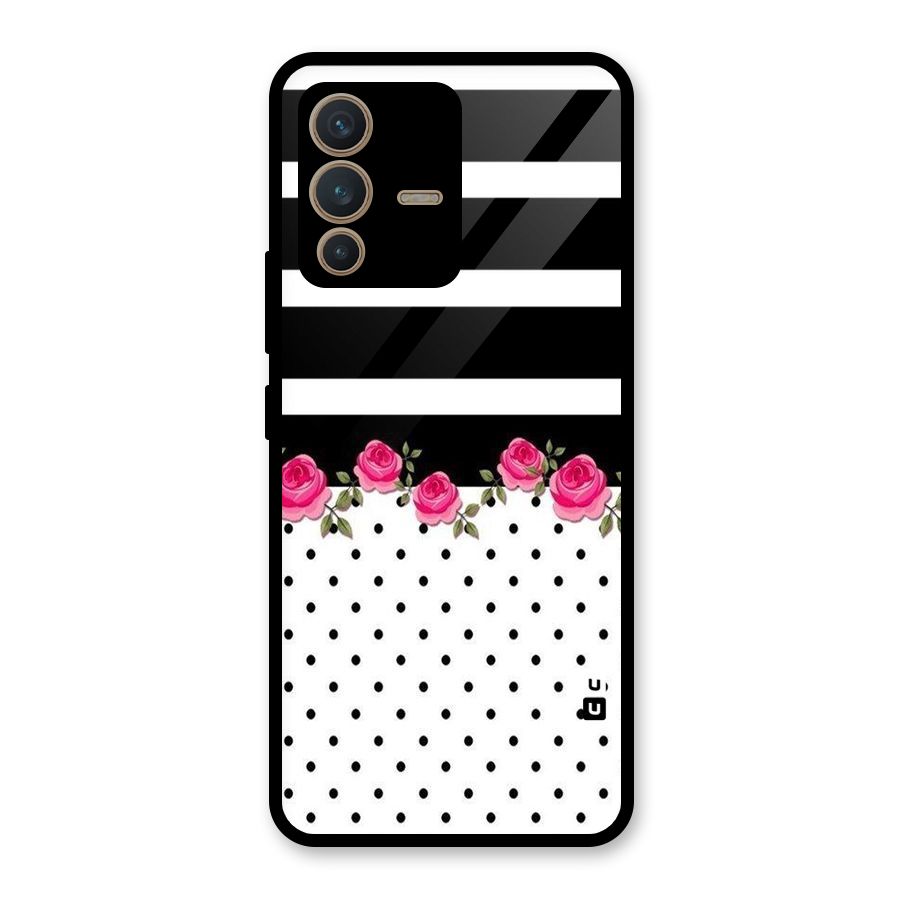 Dots Roses Stripes Glass Back Case for Vivo V23 5G