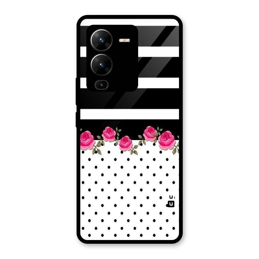 Dots Roses Stripes Glass Back Case for Vivo V25 Pro