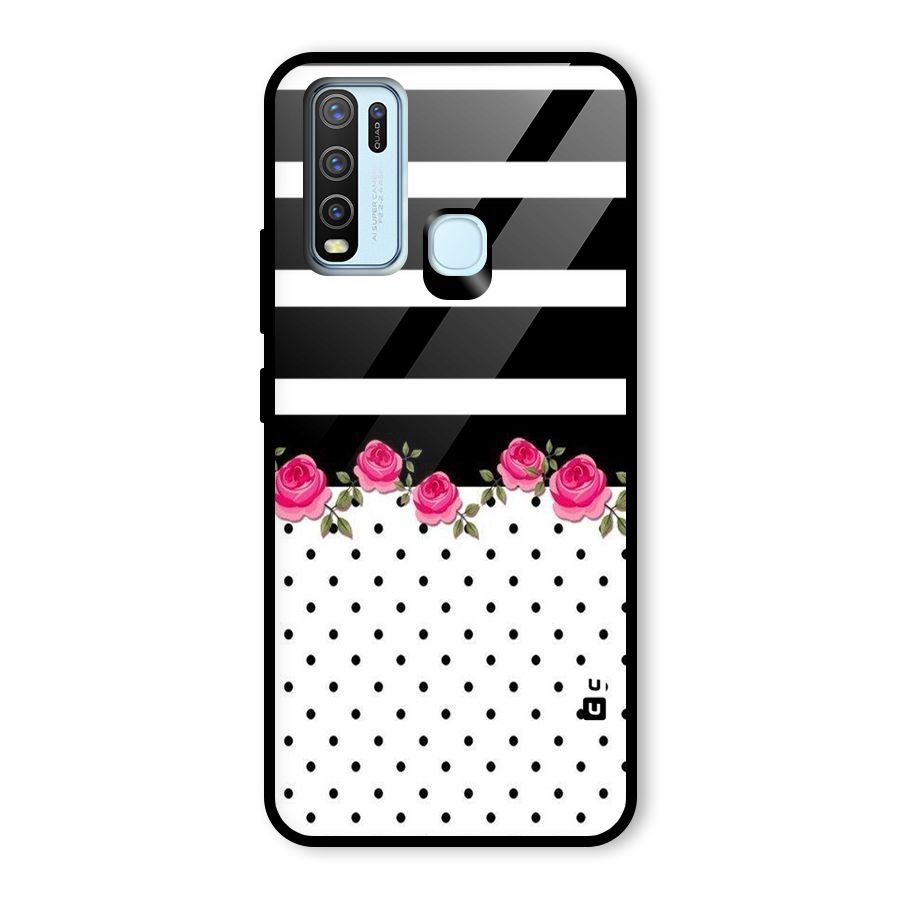 Dots Roses Stripes Glass Back Case for Vivo Y30