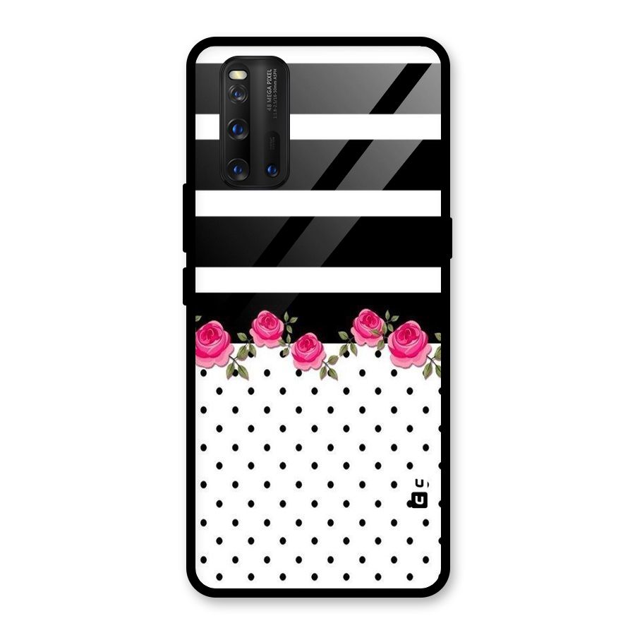 Dots Roses Stripes Glass Back Case for Vivo iQOO 3